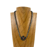 NKY220630-06-BLUE                  16'' Silver Navajo pearl beads with blue turquoise stone Eagle Necklace