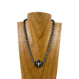 NKY220630-06-BLUE                  16'' Silver Navajo pearl beads with blue turquoise stone Eagle Necklace