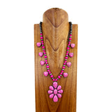 NKY221015-02-PINK      "24 Inches pink stone and silver Navajo pearl beads necklace  with pink stone concho pendent"