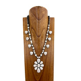 NKY221015-02-WHITE       "24 Inches white stone and silver Navajo pearl beads necklace  with white stone concho pendent"