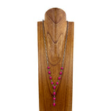NKY221015-04-PINK     30 inches silver link chain with pink stone "Y" Drape Necklace