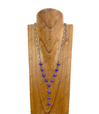 NKY221015-04-PURPLE                   30 inches silver link chain with purple stone "Y" Drape Necklace