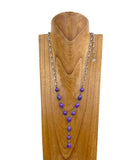 NKY221015-04-PURPLE                   30 inches silver link chain with purple stone 