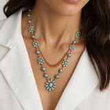 NKY230430-02-GREEN        29 inches silver with green stone concho link chain Necklace