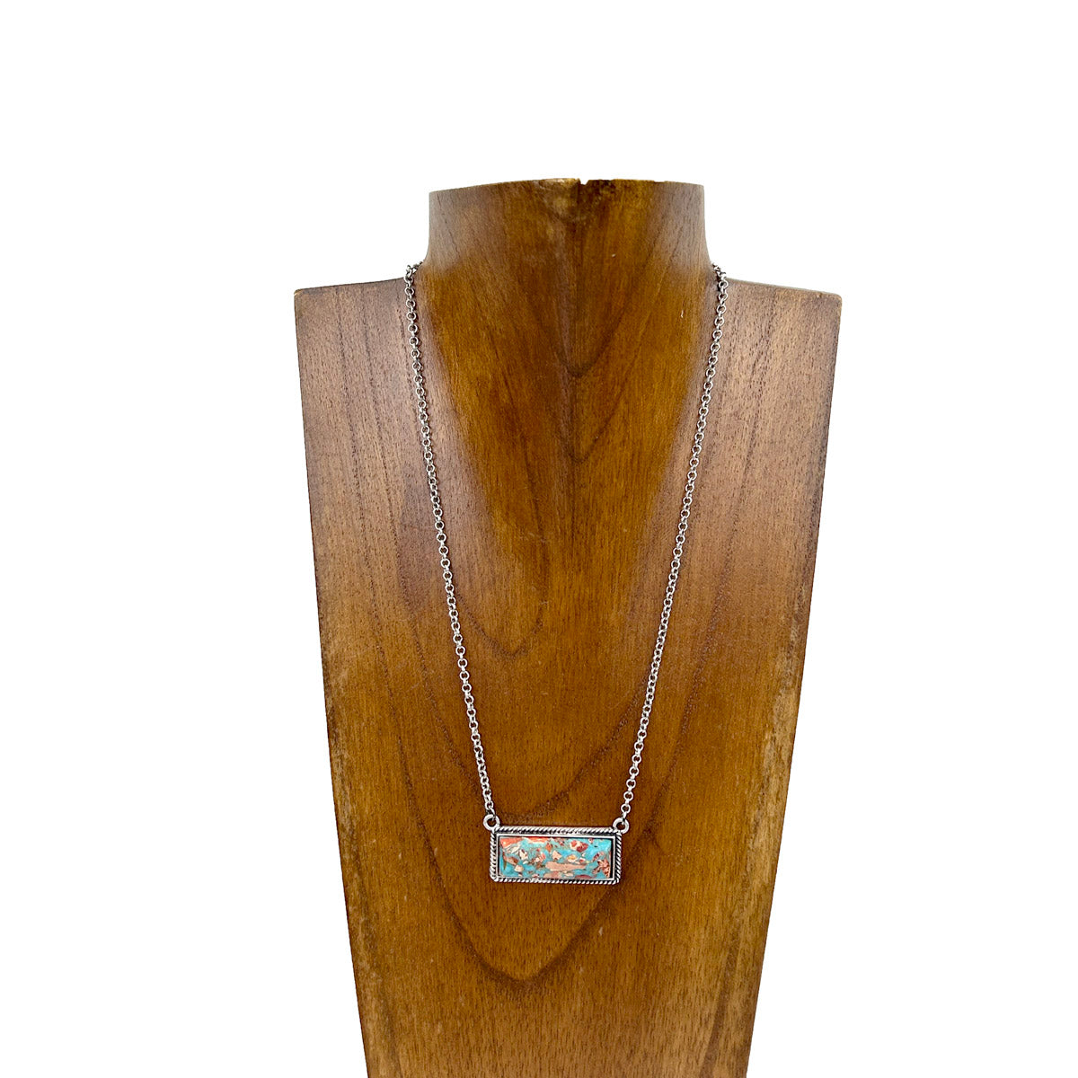 NKY230530-01-A           "Silver metal chain with oyster copper turquoise  triangle pendant Necklace"