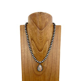 NKY230530-03-A	            "18 inches 8mm Silver Navajo pearl beads with teardrop  oyster copper turquoise pendant Necklace"