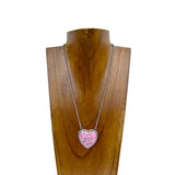 NKY230530-04-LIGHT PINK	Silver metal chain with light pink stone heart Necklace