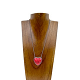 NKY230530-04-RED	            Silver metal chain with red stone heart Necklace