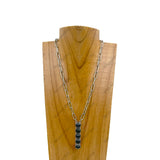 NKY230910-03-BLUE                  22 Inches silver metal chain with blue turquoise stone long bar Necklace