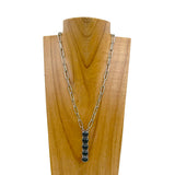 NKY230910-03-BLUE                  22 Inches silver metal chain with blue turquoise stone long bar Necklace