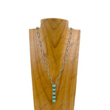 NKY230910-03-BLUE                  22 Inches silver metal chain with blue turquoise stone long bar Necklace
