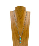NKY230910-03-BLUE                  22 Inches silver metal chain with blue turquoise stone long bar Necklace