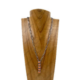 NKY230910-03-HOT PINK                22'' Inches silver metal chain with hot pink stone bar Necklace