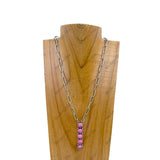 NKY230910-03-BLUE                  22 Inches silver metal chain with blue turquoise stone long bar Necklace
