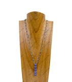 NKY230910-03-BLUE                  22 Inches silver metal chain with blue turquoise stone long bar Necklace