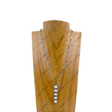 NKY230910-03-BLUE                  22 Inches silver metal chain with blue turquoise stone long bar Necklace