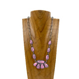NKY230910-04-LIGHT PINK                29'' Silver metal chain with light pink stone animal claws Necklace