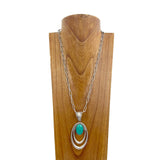 NKY230910-06-BLUE       29 inches silver metal chain with oval blue turquoise stone pendent Necklace