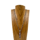 NKY230910-07-LIGHT PINK               21'' Inches silver metal chain with Light pink stone bar Necklace