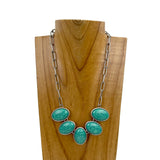 NKY230910-08-BLUE       18 inches silver metal chain with oval blue turquoise stone pendent Necklace
