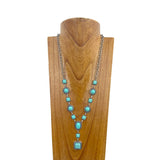 NKY230910-10-BLUE                         26 inches silver metal chain with blue turquoise stone" Y" shape Necklace