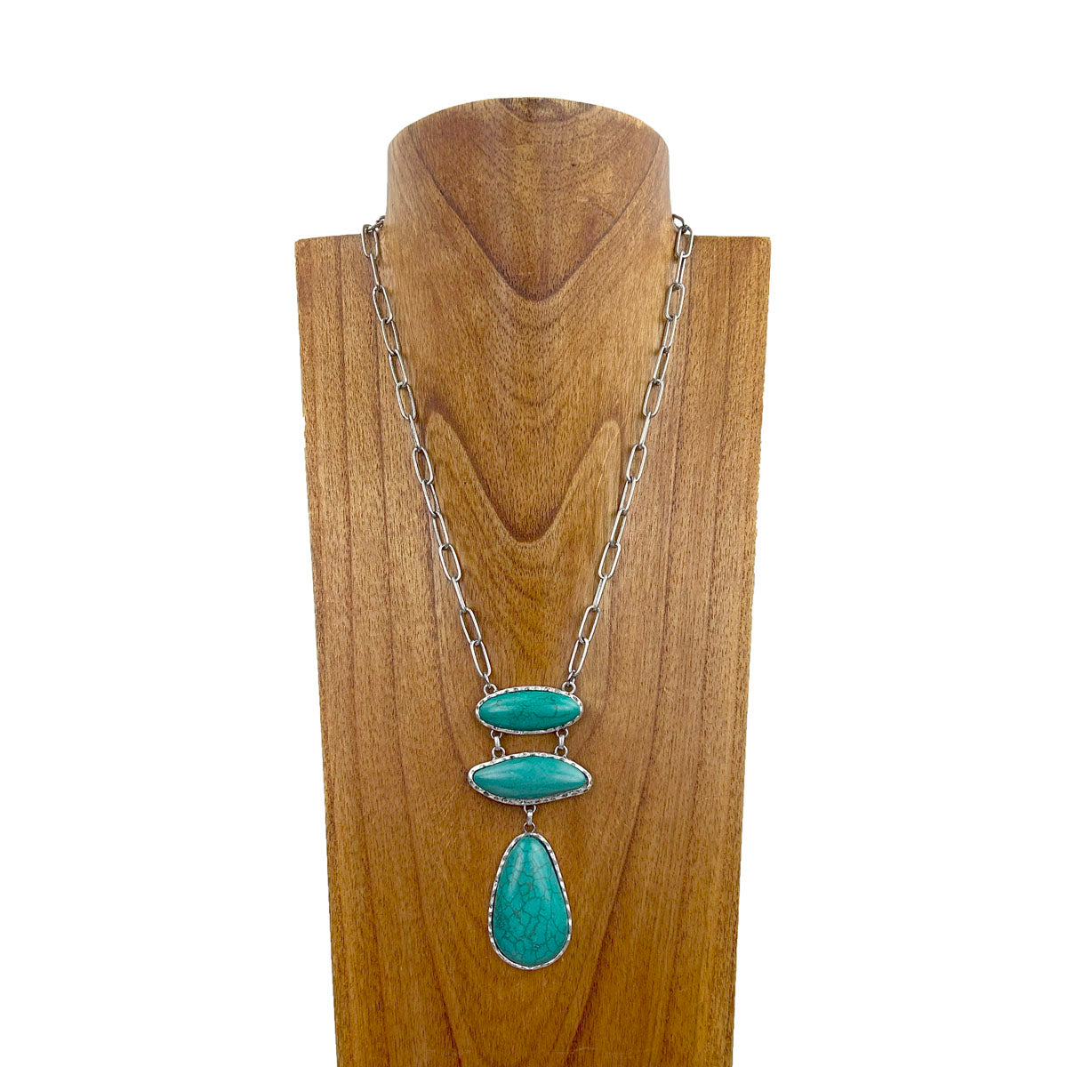 NKY230910-13-BLUE               29 inches silver metal chain with blue turquoise stone teardrop Necklace