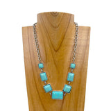 NKY230910-14-BLUE            18 inches silver metal chain with blue turquoise stone Necklace