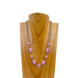 NKY230910-15-PINK                   19 inches silver metal chain with pink oval stone Necklace