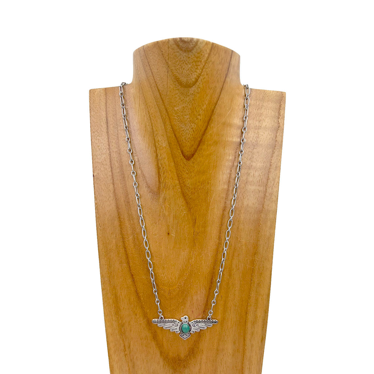 NKY231115-01-BLUE      21 inches silver metal chain with center blue turquoise stone Eagle pendent Necklace