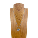 NKY231115-02-BLUE                      22 inches silver metal chain with center blue turquoise stone metal buffalo pendent Necklace
