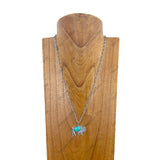 NKY231115-02-BLUE                      22 inches silver metal chain with center blue turquoise stone metal buffalo pendent Necklace
