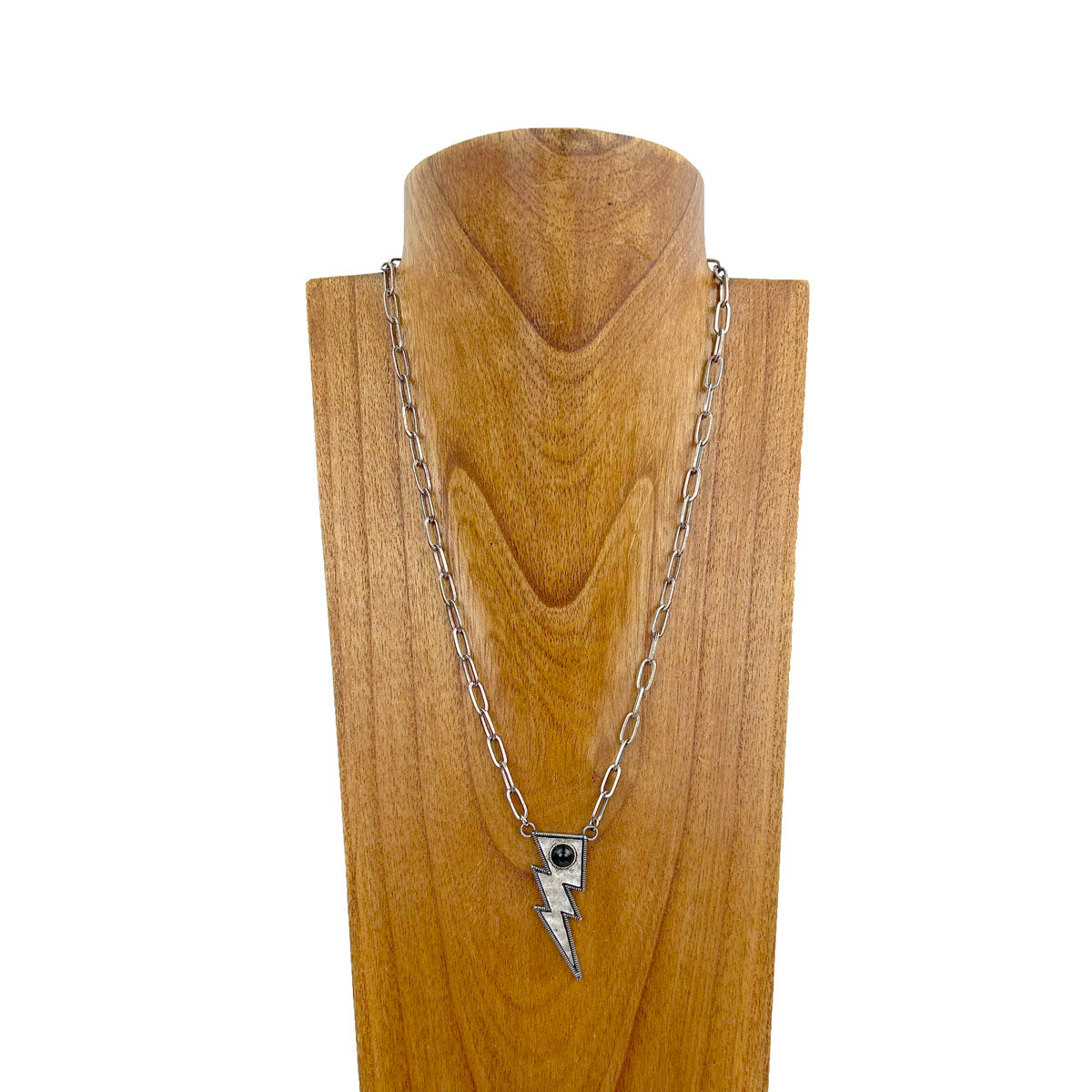 NKY231115-04-BLUE              23 inches silver metal chain with blue turquoise stone lightning bolt Necklace