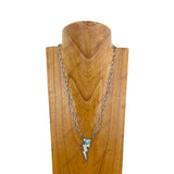 NKY231115-04-BLUE              23 inches silver metal chain with blue turquoise stone lightning bolt Necklace