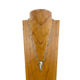 NKY231115-04-BLUE              23 inches silver metal chain with blue turquoise stone lightning bolt Necklace