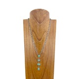 NKY231115-05-BLUE                 22 inches silver metal chain with four blue turquoise stone teardrops Necklace