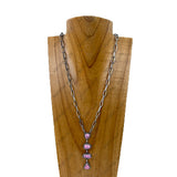 NKY231115-05-LIGHT PINK            22'' Inches silver metal chain with Light pink stone bar Necklace