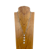 NKY231115-05-BLUE                 22 inches silver metal chain with four blue turquoise stone teardrops Necklace