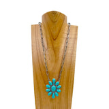 NKY240125-01-BLUE                             23 inches silver metal chain with large blue turquoise stone flower concho pendent Necklace