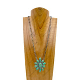 NKY240125-01-BLUE                             23 inches silver metal chain with large blue turquoise stone flower concho pendent Necklace