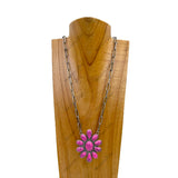 NKY240125-01-BLUE                             23 inches silver metal chain with large blue turquoise stone flower concho pendent Necklace