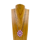 NKY240125-01-BLUE                             23 inches silver metal chain with large blue turquoise stone flower concho pendent Necklace