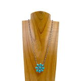 NKY240125-02-GREEN                        21 inches silver metal chain with green turquoise stone flower concho pendent Necklace