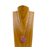 NKY240125-02-GREEN                        21 inches silver metal chain with green turquoise stone flower concho pendent Necklace
