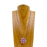 NKY240125-02-GREEN                        21 inches silver metal chain with green turquoise stone flower concho pendent Necklace