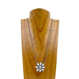 NKY240125-02-GREEN                        21 inches silver metal chain with green turquoise stone flower concho pendent Necklace