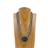 NKY240125-03-WHITE                   17 inches double silver Navajo pearl beads chain with white stone flower concho pendent Necklace