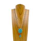 NKY240125-04-BLUE                     22 inches silver metal chain with blue turquoise stone flower concho pendent Necklace
