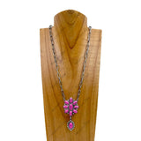 NKY240125-04-BLUE                     22 inches silver metal chain with blue turquoise stone flower concho pendent Necklace