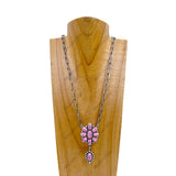 NKY240125-04-BLUE                     22 inches silver metal chain with blue turquoise stone flower concho pendent Necklace
