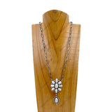 NKY240125-04-BLUE                     22 inches silver metal chain with blue turquoise stone flower concho pendent Necklace